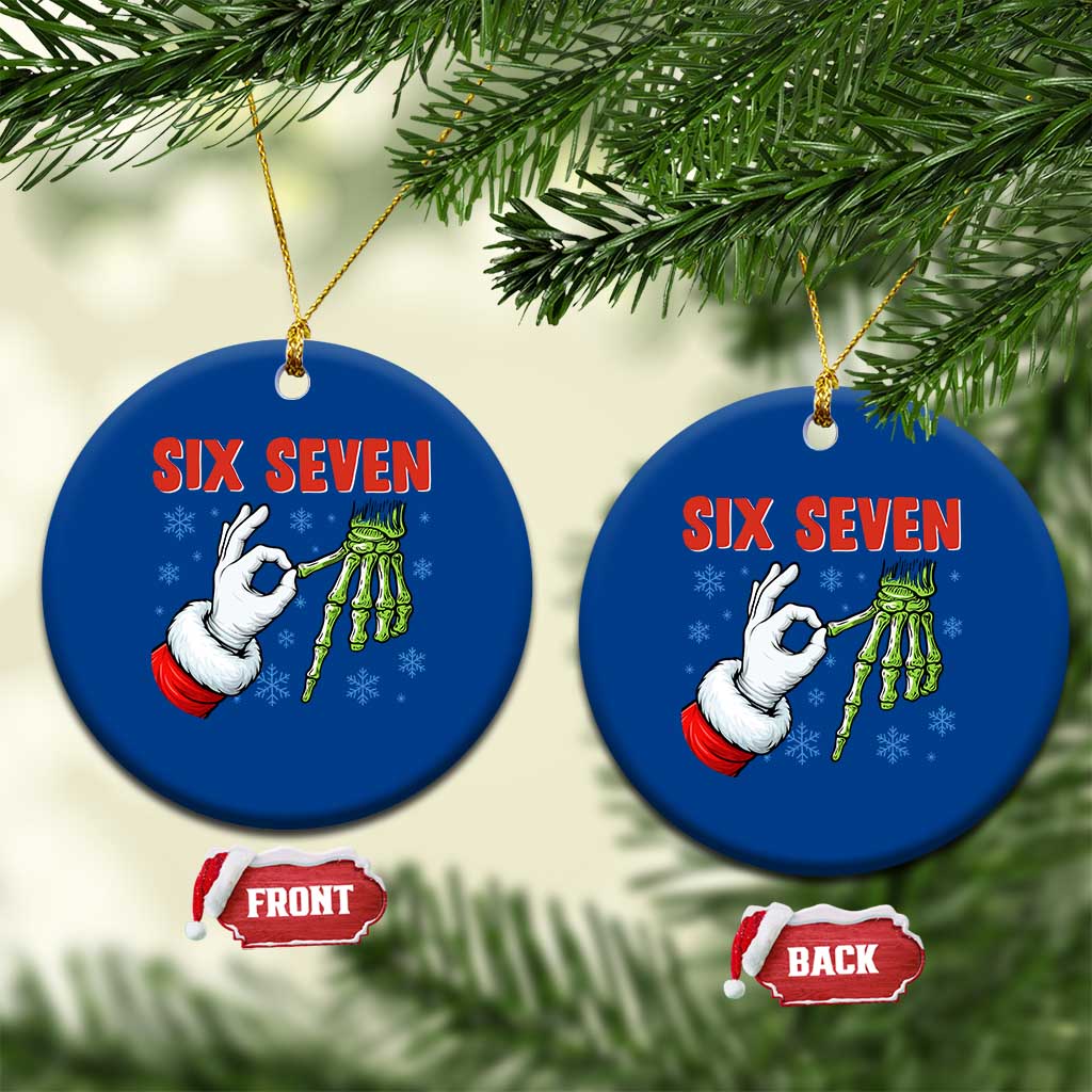 Funny 67 Xmas Ceramic Ornament Six Seven Meme Santa Skeleton Hands Gesture Gen Alpha TS11 1pc Blue Print Your Wear