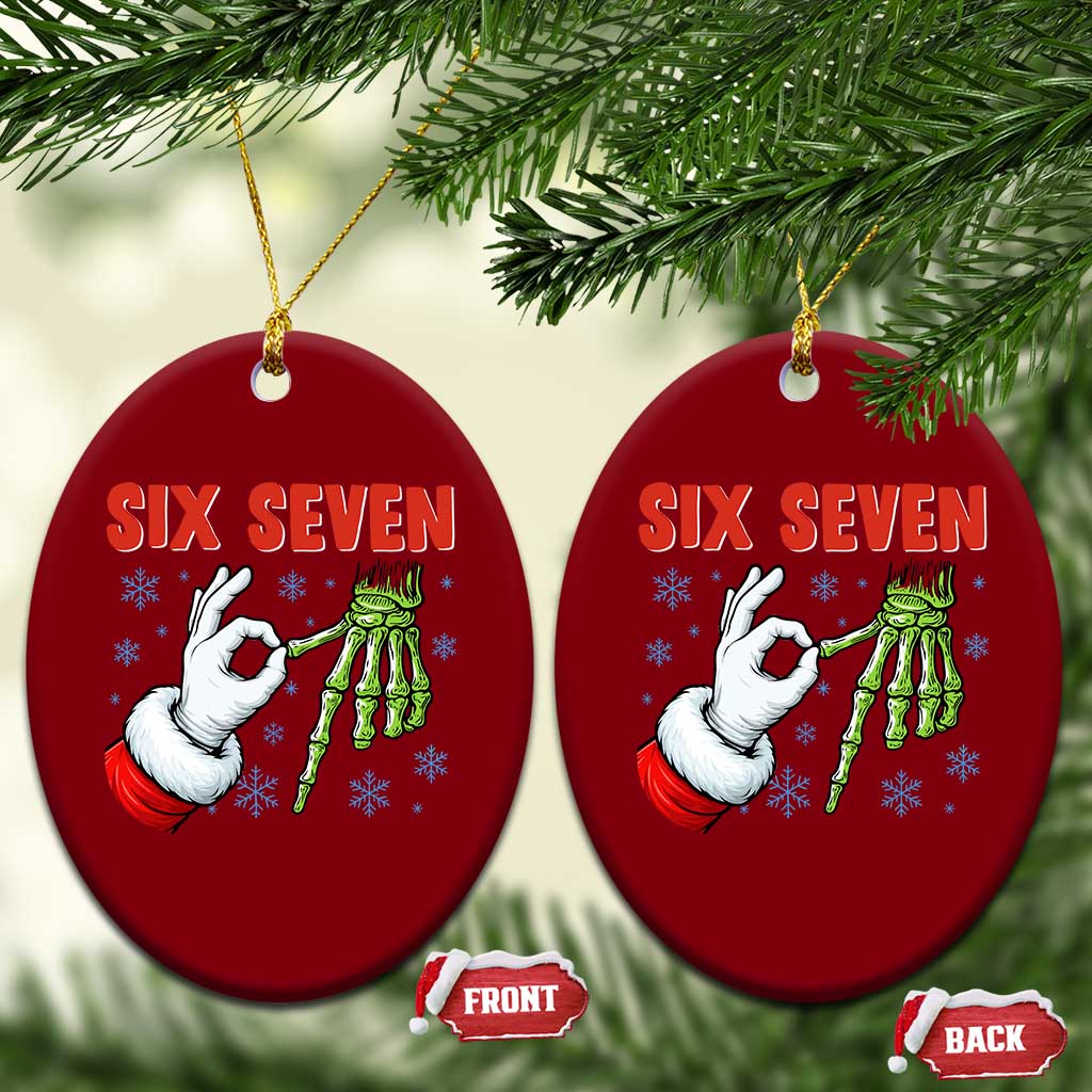 Funny 67 Xmas Ceramic Ornament Six Seven Meme Santa Skeleton Hands Gesture Gen Alpha TS11 Print Your Wear