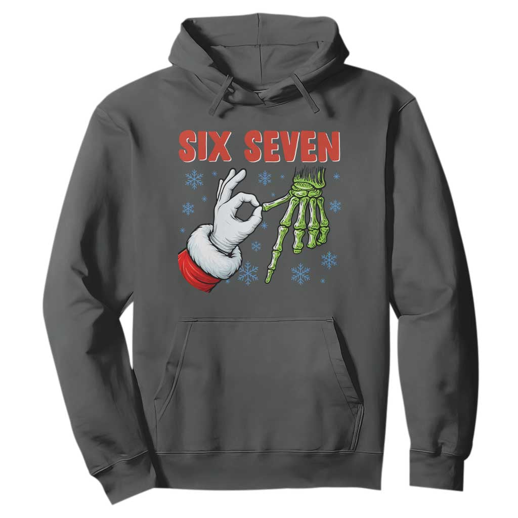 Funny 67 Christmas Hoodie Six Seven Meme Santa Skeleton Hands Gesture Gen Alpha TS11 Dark Heather Print Your Wear