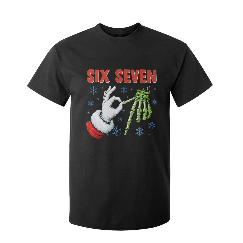Funny 67 Christmas T Shirt For Kid Six Seven Meme Santa Skeleton Hands Gesture Gen Alpha TS11 Black Print Your Wear