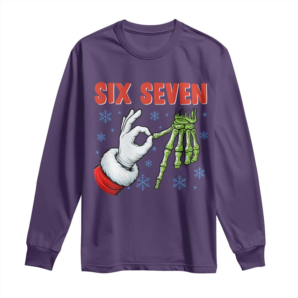 Funny 67 Christmas Long Sleeve Shirt Six Seven Meme Santa Skeleton Hands Gesture Gen Alpha TS11 Purple Print Your Wear