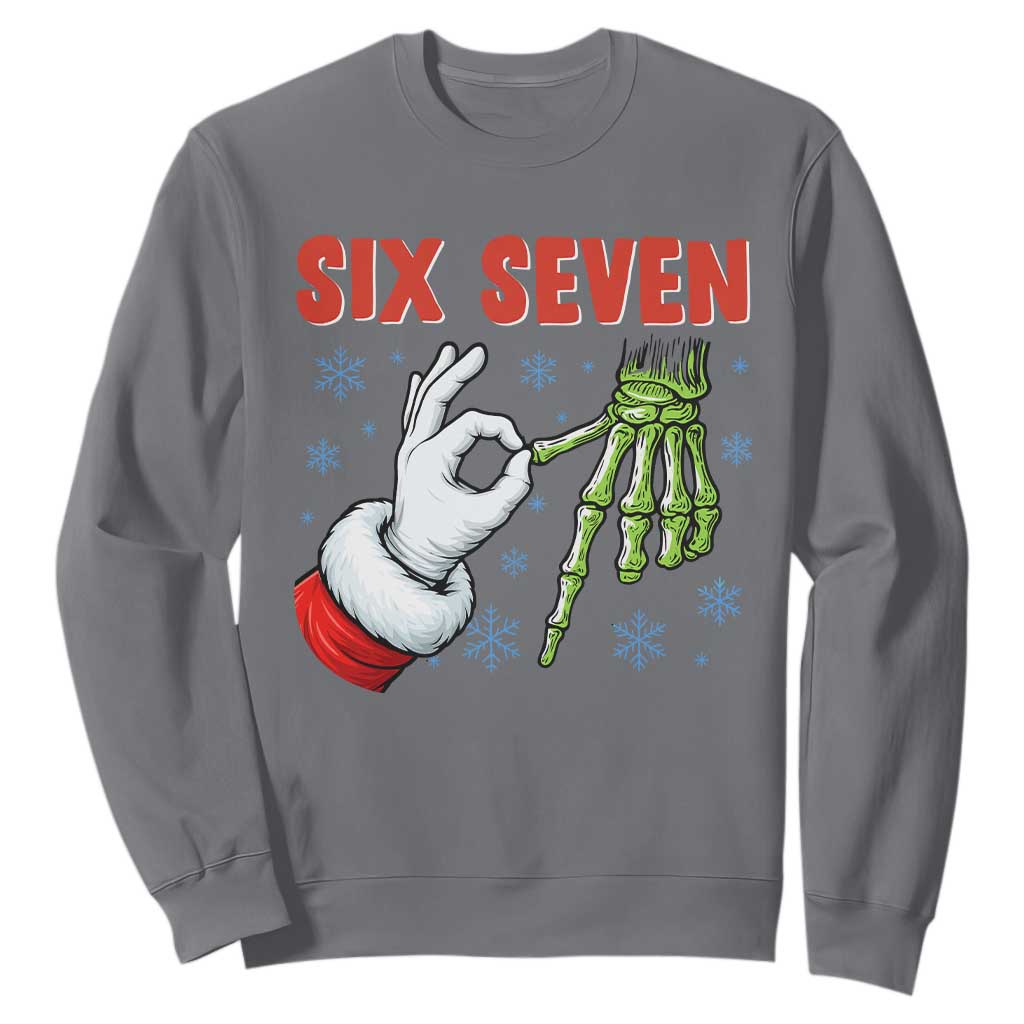 Funny 67 Christmas Sweatshirt Six Seven Meme Santa Skeleton Hands Gesture Gen Alpha TS11 Charcoal Print Your Wear