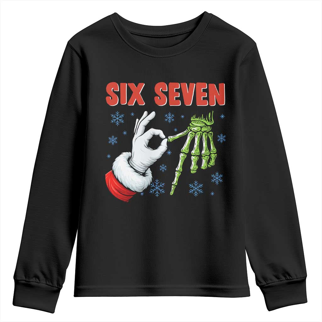 Funny 67 Christmas Youth Sweatshirt Six Seven Meme Santa Skeleton Hands Gesture Gen Alpha TS11 Black Print Your Wear