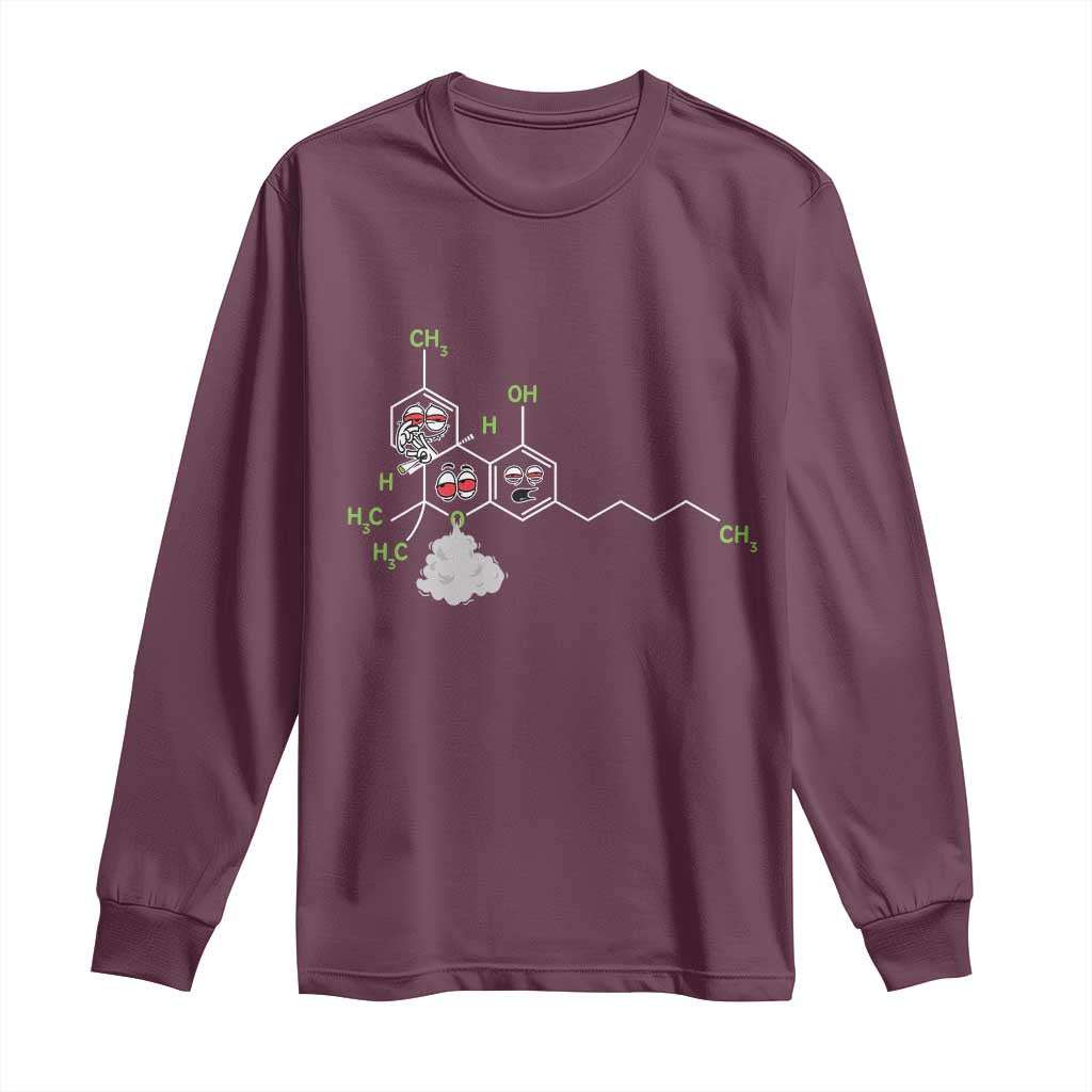Cannabis Weed Long Sleeve Shirt Molecule THC Marijuana Stoner TS11 Maroon Print Your Wear