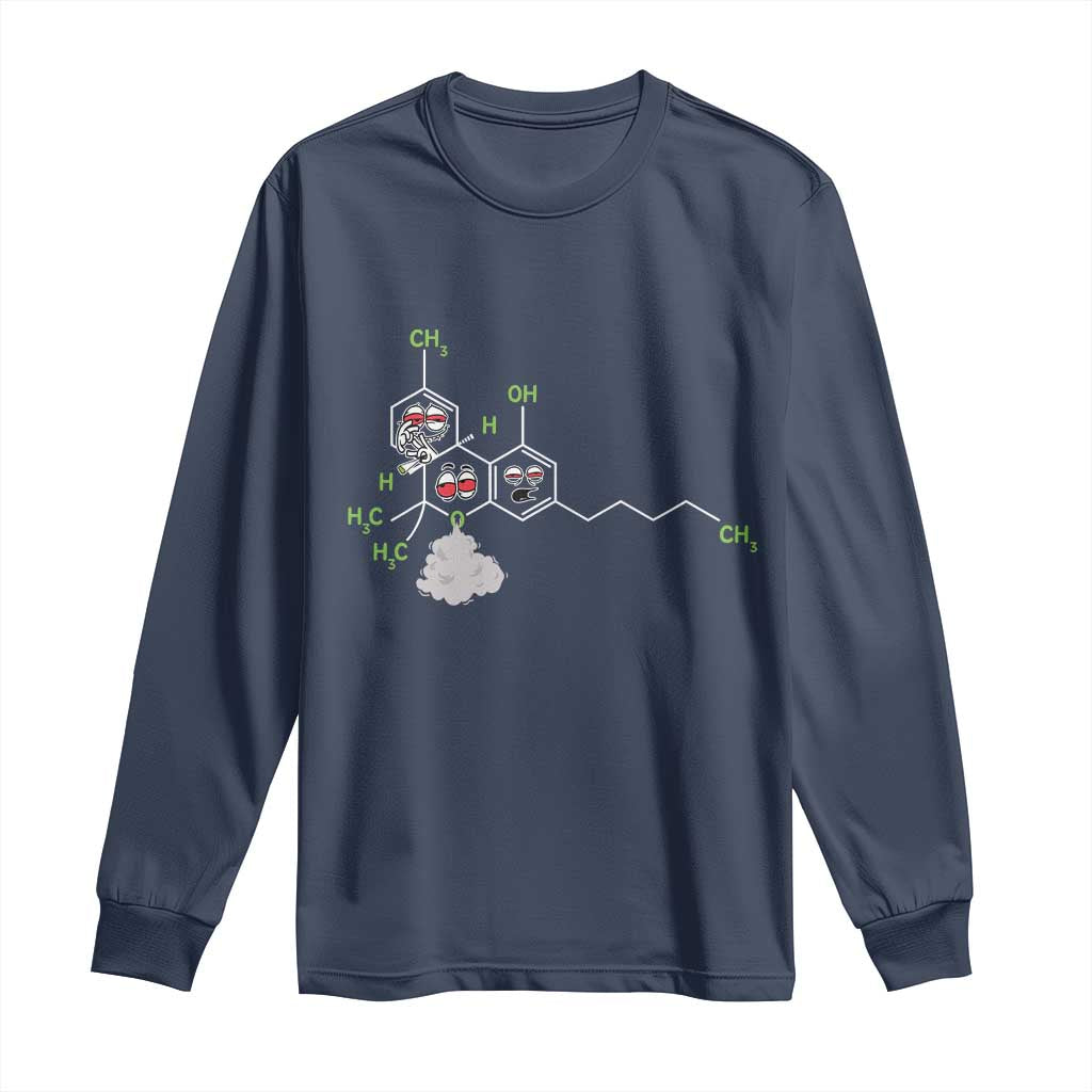 Cannabis Weed Long Sleeve Shirt Molecule THC Marijuana Stoner TS11 Navy Print Your Wear