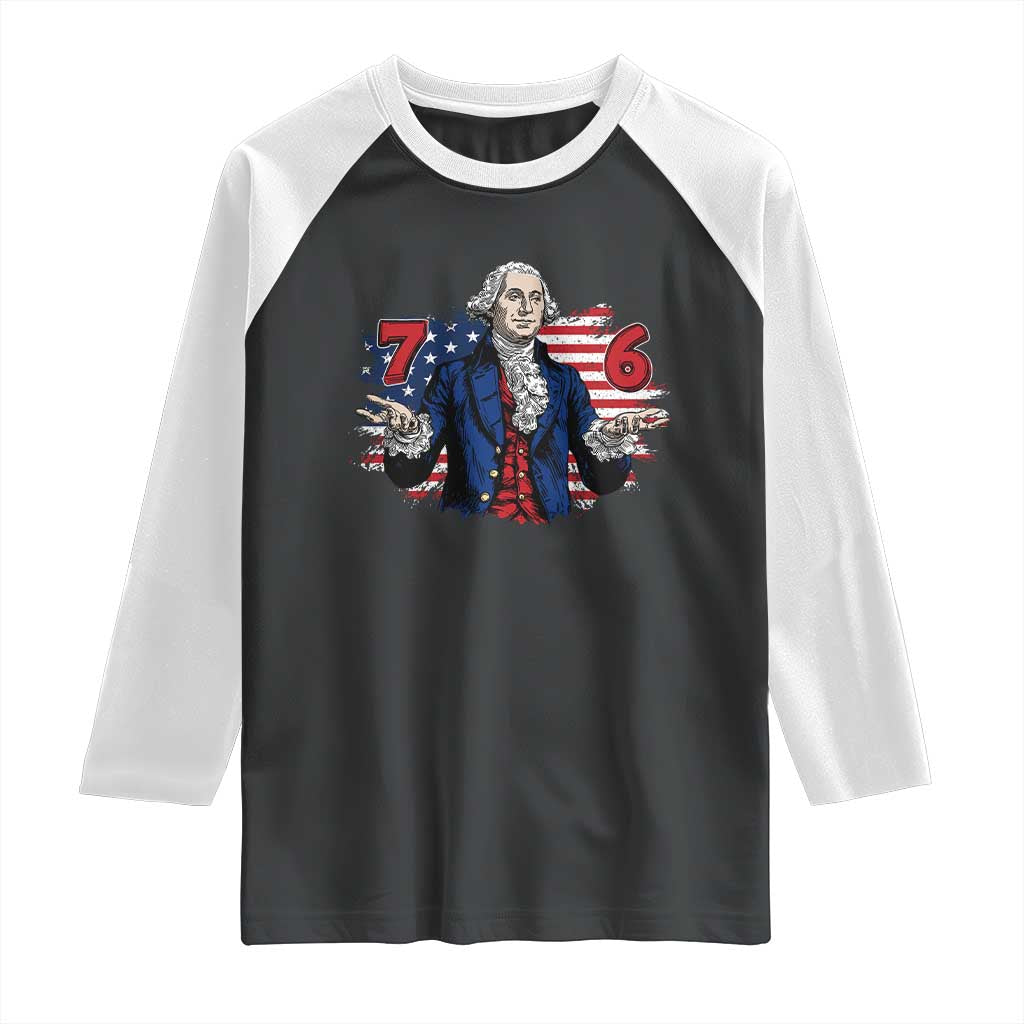 Funny George Washington 67 Raglan Shirt Six Seven Meme Gen Alpha Slang TS11 Black White Print Your Wear