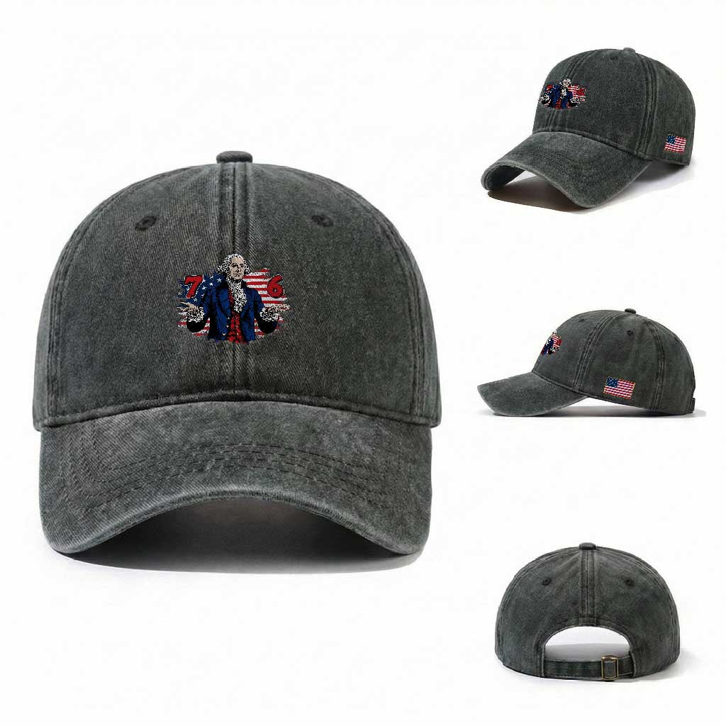 Funny George Washington 67 Washed Cotton Baseball Cap Six Seven Meme Gen Alpha Slang TS11 Washed Cap Universal Fit Dark Green Print Your Wear