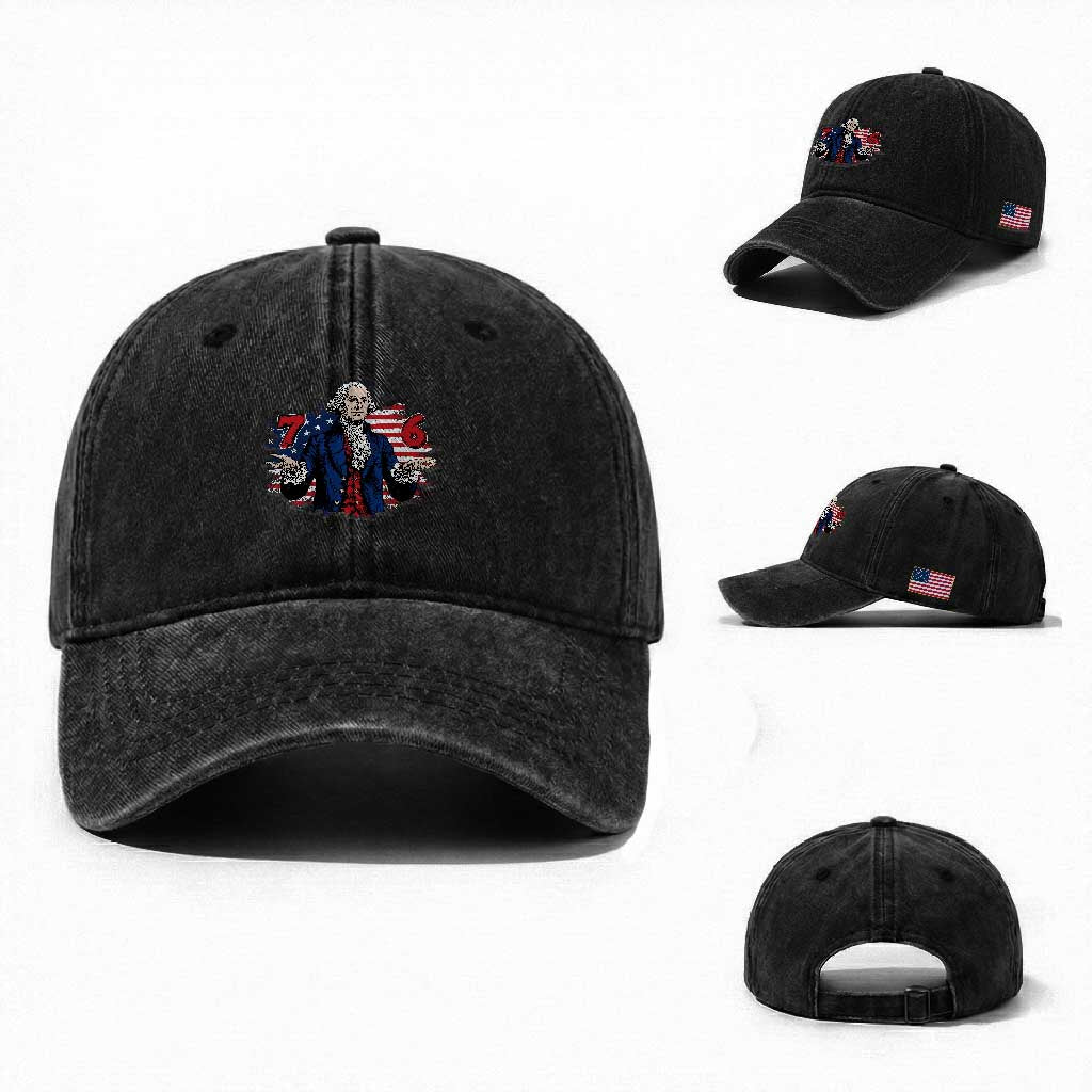 Funny George Washington 67 Washed Cotton Baseball Cap Six Seven Meme Gen Alpha Slang TS11 Washed Cap Universal Fit Black Print Your Wear
