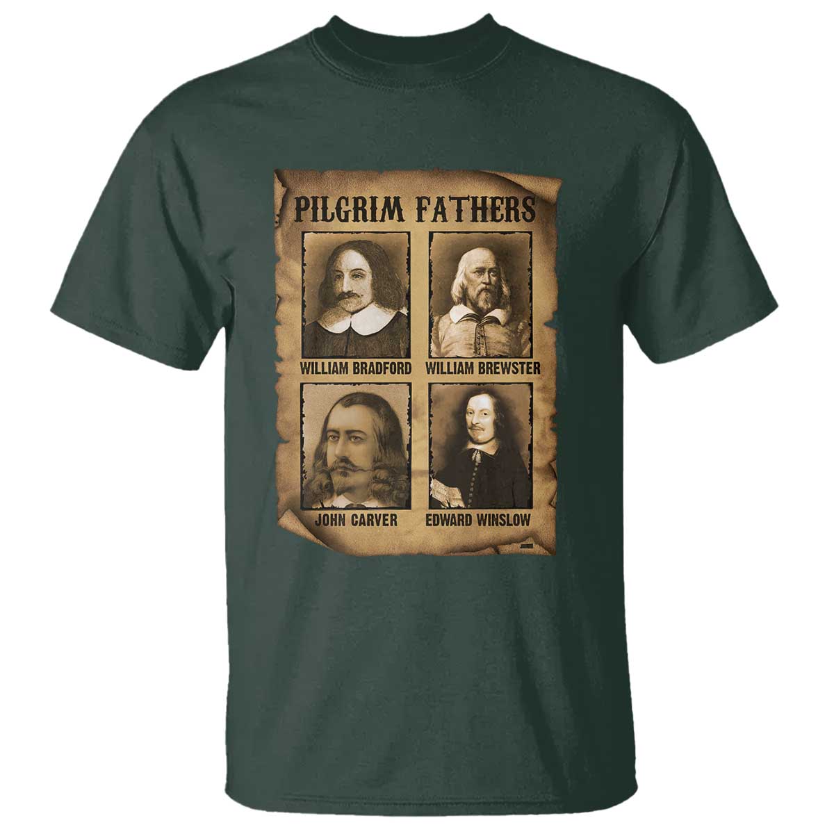 Thanksgiving Pilgrim Fathers T Shirt Plymouth Colony Massachusetts History TS11 Dark Forest Green Print Your Wear