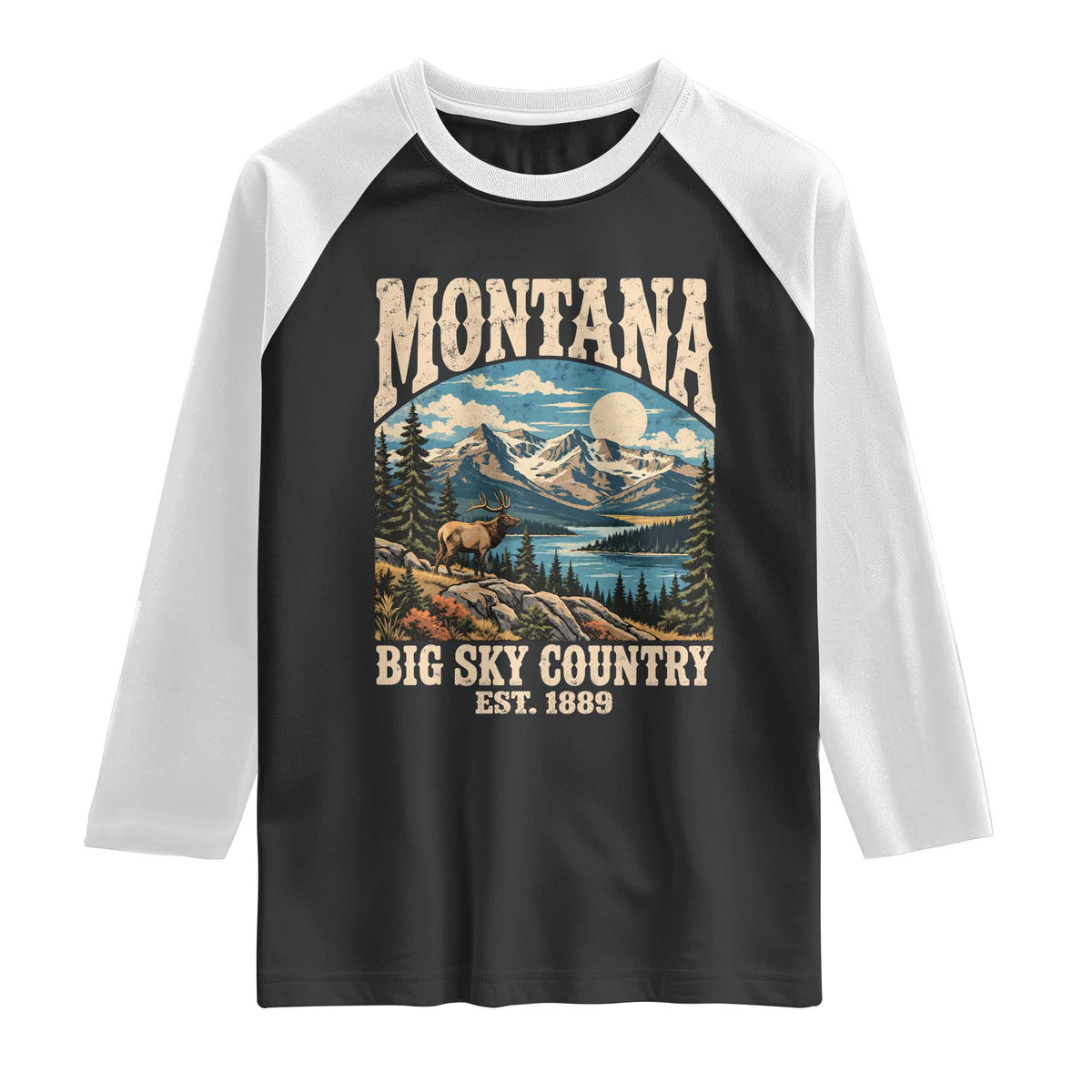 Montana Big Sky Country Rocky Mountain Souvenir Raglan Shirt