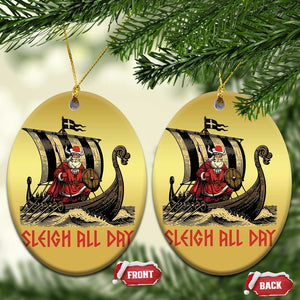 Funny Xmas Santa Viking Christmas Ornament Sleigh All Day Xmas Pagan Norse Longship TS11 Oval Gold Print Your Wear