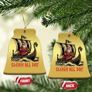 Funny Xmas Santa Viking Christmas Ornament Sleigh All Day Xmas Pagan Norse Longship TS11 Bell Flake Gold Print Your Wear