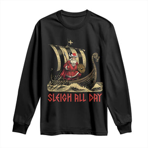 Funny Christmas Santa Viking Long Sleeve Shirt Sleigh All Day Xmas Pagan Norse Longship TS11 Black Print Your Wear