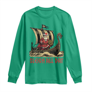 Funny Christmas Santa Viking Long Sleeve Shirt Sleigh All Day Xmas Pagan Norse Longship TS11 Irish Green Print Your Wear