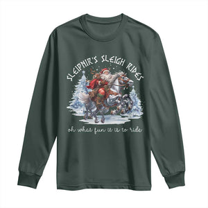 Funny Christmas Santa Viking Long Sleeve Shirt Sleipnir's Sleigh Rides Oh What Fun It Is To Ride TS11 Dark Forest Green Print Your Wear