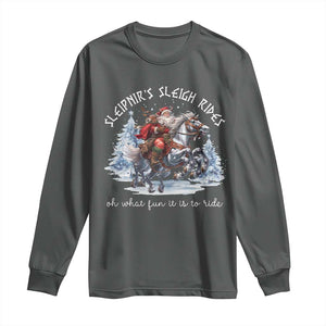 Funny Christmas Santa Viking Long Sleeve Shirt Sleipnir's Sleigh Rides Oh What Fun It Is To Ride TS11 Dark Heather Print Your Wear