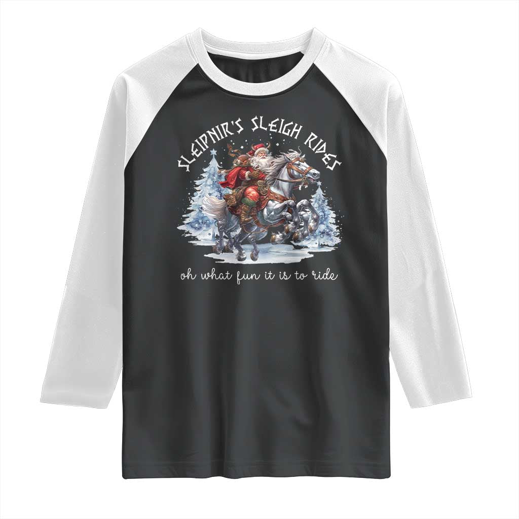 Funny Christmas Santa Viking Raglan Shirt Sleipnir's Sleigh Rides Oh What Fun It Is To Ride TS11 Black White Print Your Wear