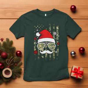 Funny Christmas Veteran T Shirt Santa Hat Camo American Flag TS11 Dark Forest Green Print Your Wear