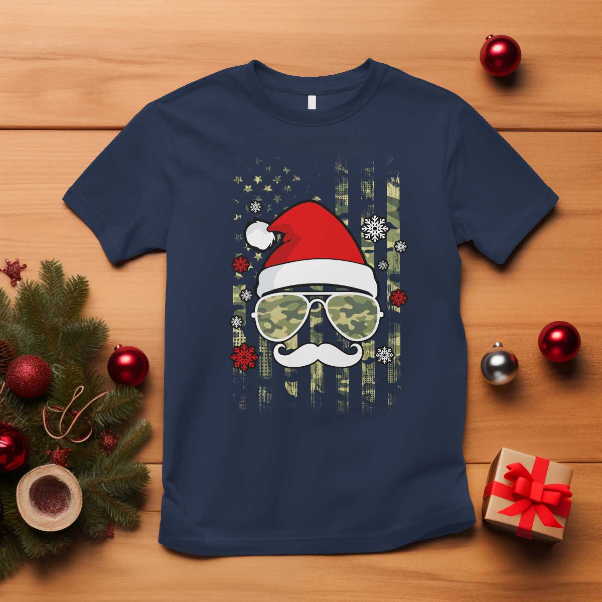 Funny Christmas Veteran T Shirt Santa Hat Camo American Flag TS11 Navy Print Your Wear