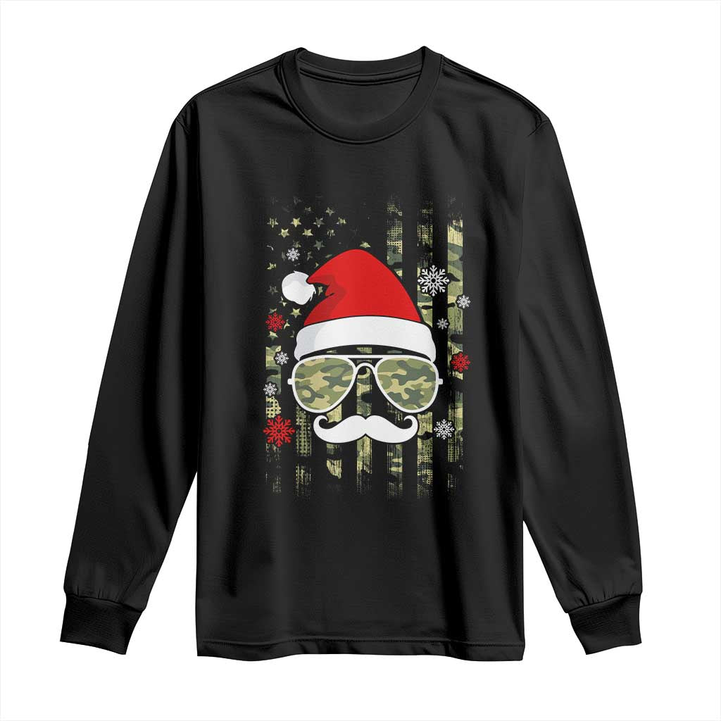 Funny Christmas Veteran Long Sleeve Shirt Santa Hat Camo American Flag TS11 Black Print Your Wear