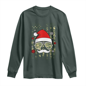 Funny Christmas Veteran Long Sleeve Shirt Santa Hat Camo American Flag TS11 Dark Forest Green Print Your Wear