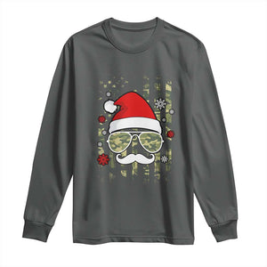 Funny Christmas Veteran Long Sleeve Shirt Santa Hat Camo American Flag TS11 Dark Heather Print Your Wear