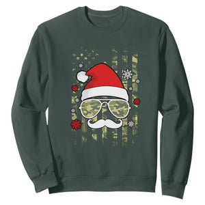 Funny Christmas Veteran Sweatshirt Santa Hat Camo American Flag TS11 Dark Forest Green Print Your Wear