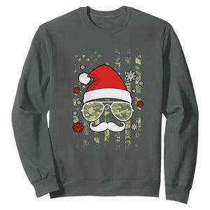 Funny Christmas Veteran Sweatshirt Santa Hat Camo American Flag TS11 Dark Heather Print Your Wear