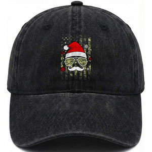 Funny Christmas Veteran Washed Cotton Baseball Cap Santa Hat Camo American Flag TS11 Washed Cap Universal Fit Black Print Your Wear