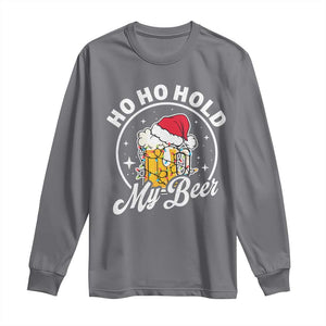 Funny Christmas Beers Long Sleeve Shirt Ho Ho Hold My Beer Vintage Mug Santa Hat TS11 Charcoal Print Your Wear