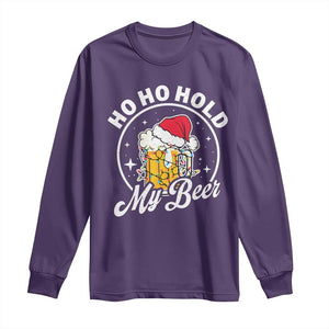 Funny Christmas Beers Long Sleeve Shirt Ho Ho Hold My Beer Vintage Mug Santa Hat TS11 Purple Print Your Wear