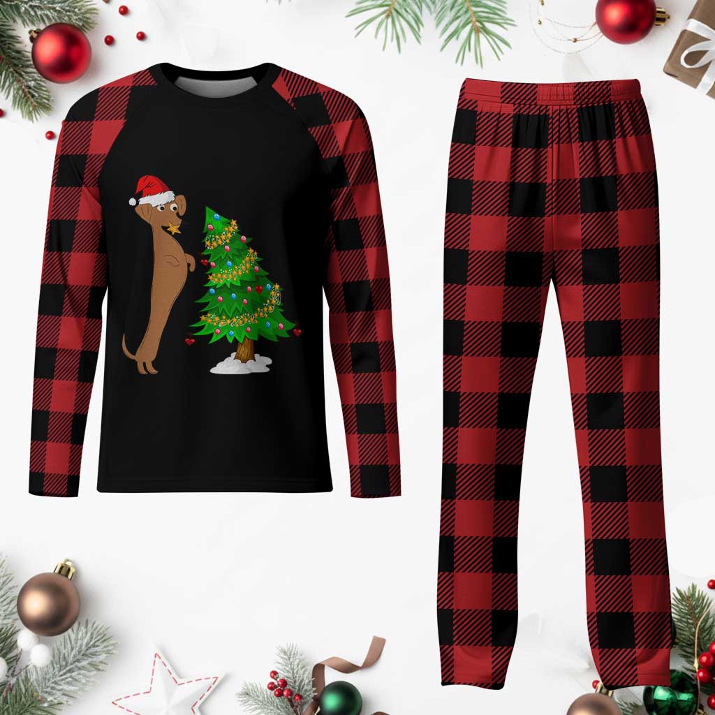 Funny Christmas Wiener Dog Plaid Pajama Set Decorations Xmas Tree TS11 Buffalo Plaid Print Your Wear