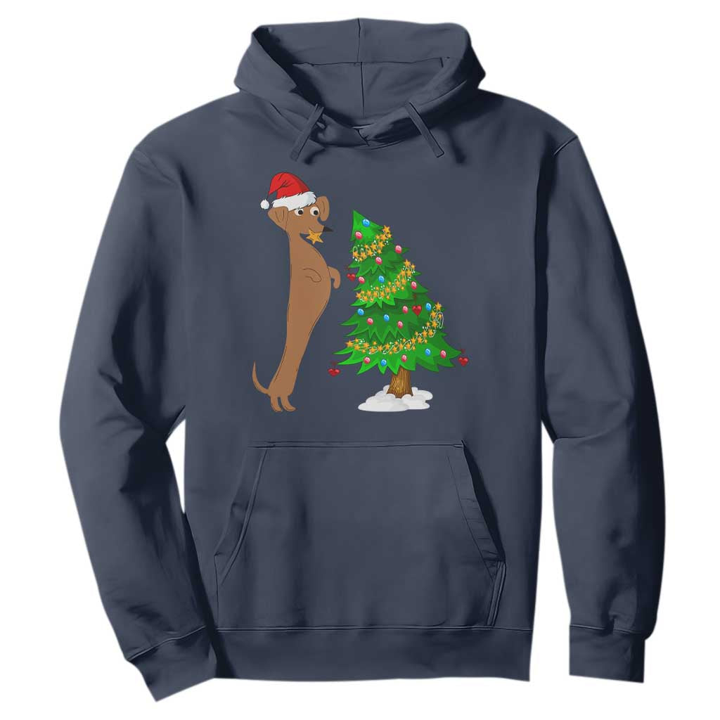 Funny Christmas Wiener Dog Hoodie Decorations Xmas Tree TS11 Navy Print Your Wear