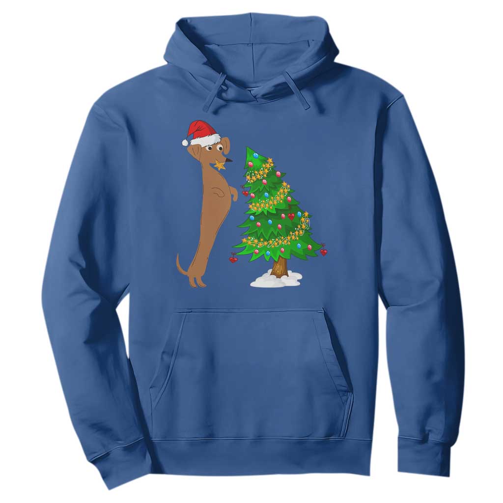 Funny Christmas Wiener Dog Hoodie Decorations Xmas Tree TS11 Royal Blue Print Your Wear