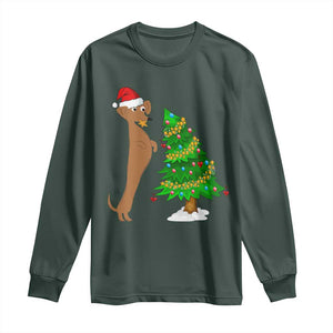 Funny Christmas Wiener Dog Long Sleeve Shirt Decorations Xmas Tree TS11 Dark Forest Green Print Your Wear