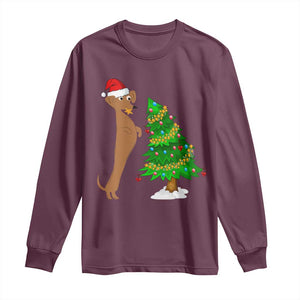 Funny Christmas Wiener Dog Long Sleeve Shirt Decorations Xmas Tree TS11 Maroon Print Your Wear