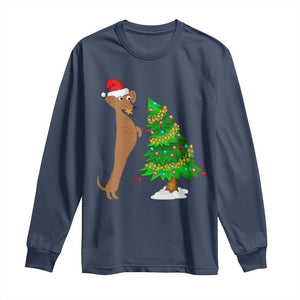 Funny Christmas Wiener Dog Long Sleeve Shirt Decorations Xmas Tree TS11 Navy Print Your Wear