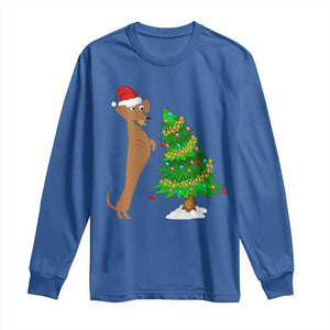 Funny Christmas Wiener Dog Long Sleeve Shirt Decorations Xmas Tree TS11 Royal Blue Print Your Wear