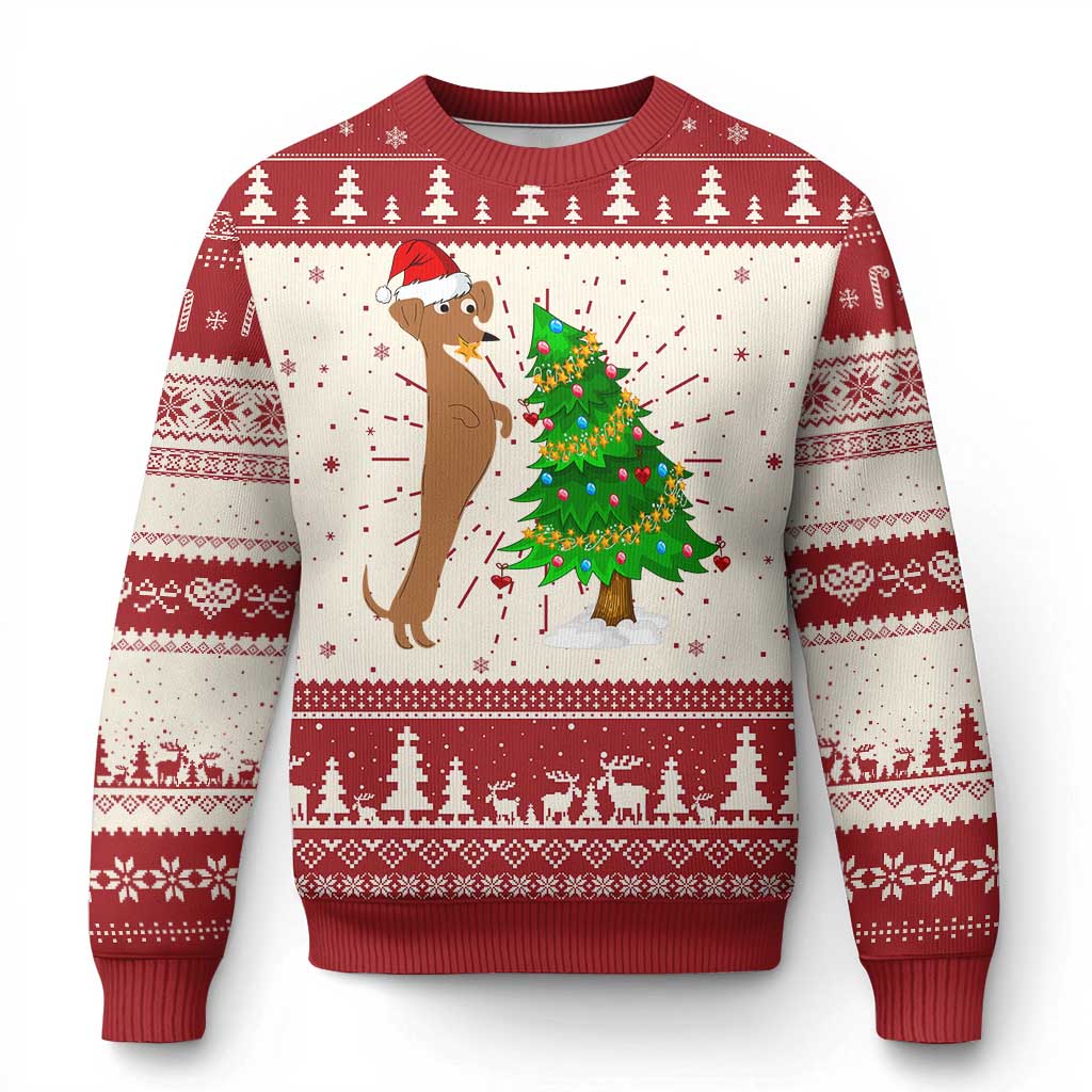 Funny Xmas Wiener Dog Ugly Christmas Sweater Decorations Xmas Tree TS11 Red Print Your Wear