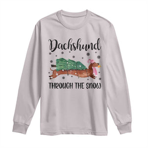 Funny Christmas Wiener Dog Long Sleeve Shirt Dachshund Through The Snow Xmas Tree TS11 Ice Gray Print Your Wear