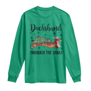 Funny Christmas Wiener Dog Long Sleeve Shirt Dachshund Through The Snow Xmas Tree TS11 Irish Green Print Your Wear