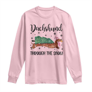 Funny Christmas Wiener Dog Long Sleeve Shirt Dachshund Through The Snow Xmas Tree TS11 Light Pink Print Your Wear