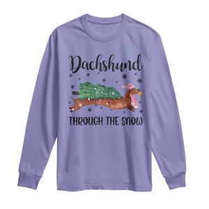 Funny Christmas Wiener Dog Long Sleeve Shirt Dachshund Through The Snow Xmas Tree TS11 Violet Print Your Wear