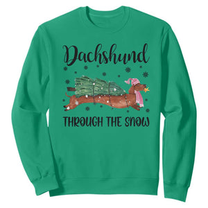 Funny Christmas Wiener Dog Sweatshirt Dachshund Through The Snow Xmas Tree TS11 Irish Green Print Your Wear