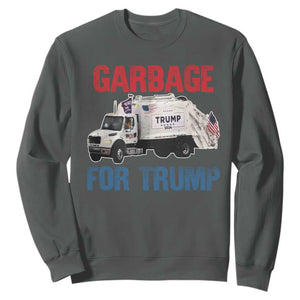 Garbage For Trump 2024 Sweatshirt Vintage Truck American Flag TS11 Dark Heather Print Your Wear