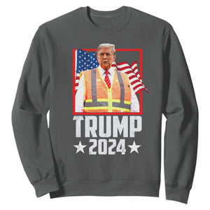 Funny Trump Garbage 2024 Sweatshirt American Flag TS11 Dark Heather Print Your Wear