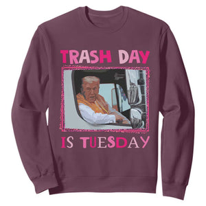 Funny Trump Garbage 2024 Sweatshirt Trash Day Is Tuesday Pink Trump TS11 Maroon Print Your Wear