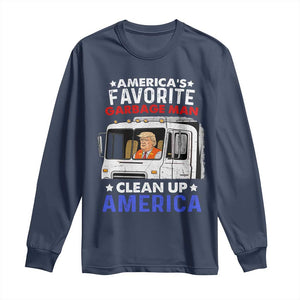 Funny Trump Garbage 2024 Long Sleeve Shirt America's Favorite Garbage Man Clean Up America TS11 Navy Print Your Wear