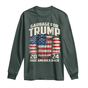 Garbage For Trump 2024 Long Sleeve Shirt Take America Back America Flag TS11 Dark Forest Green Print Your Wear