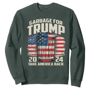 Garbage For Trump 2024 Sweatshirt Take America Back America Flag TS11 Dark Forest Green Print Your Wear